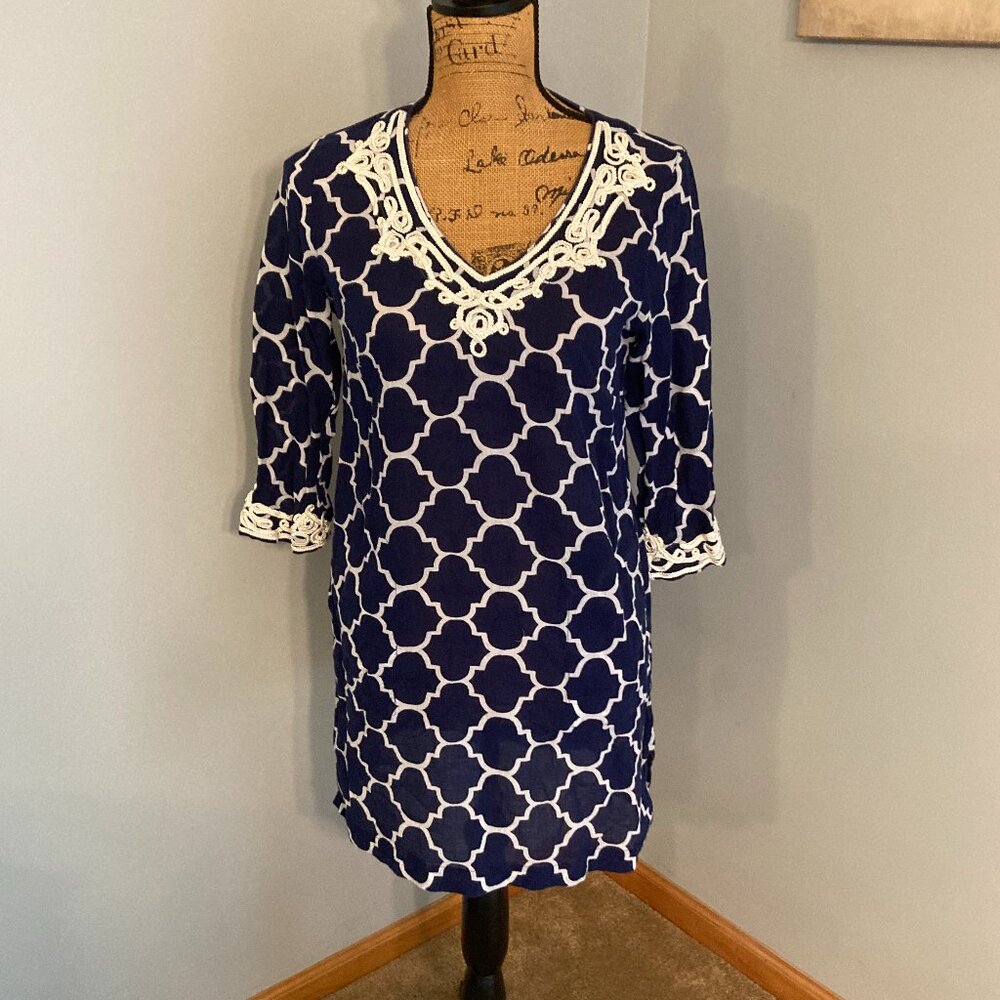 Lands' End Swim Cover-Up Women Size XS Navy White
